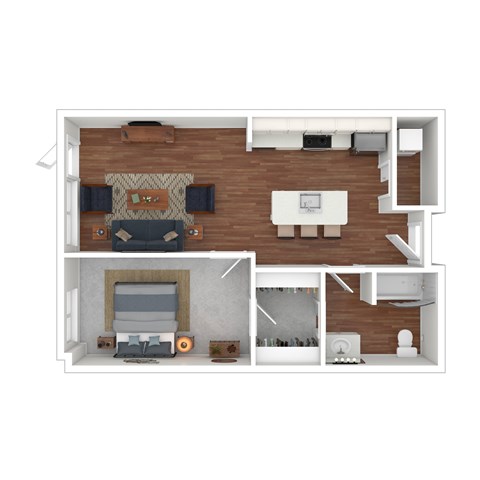 Floor plan for 1 bed, 1 bath, 743 sqft